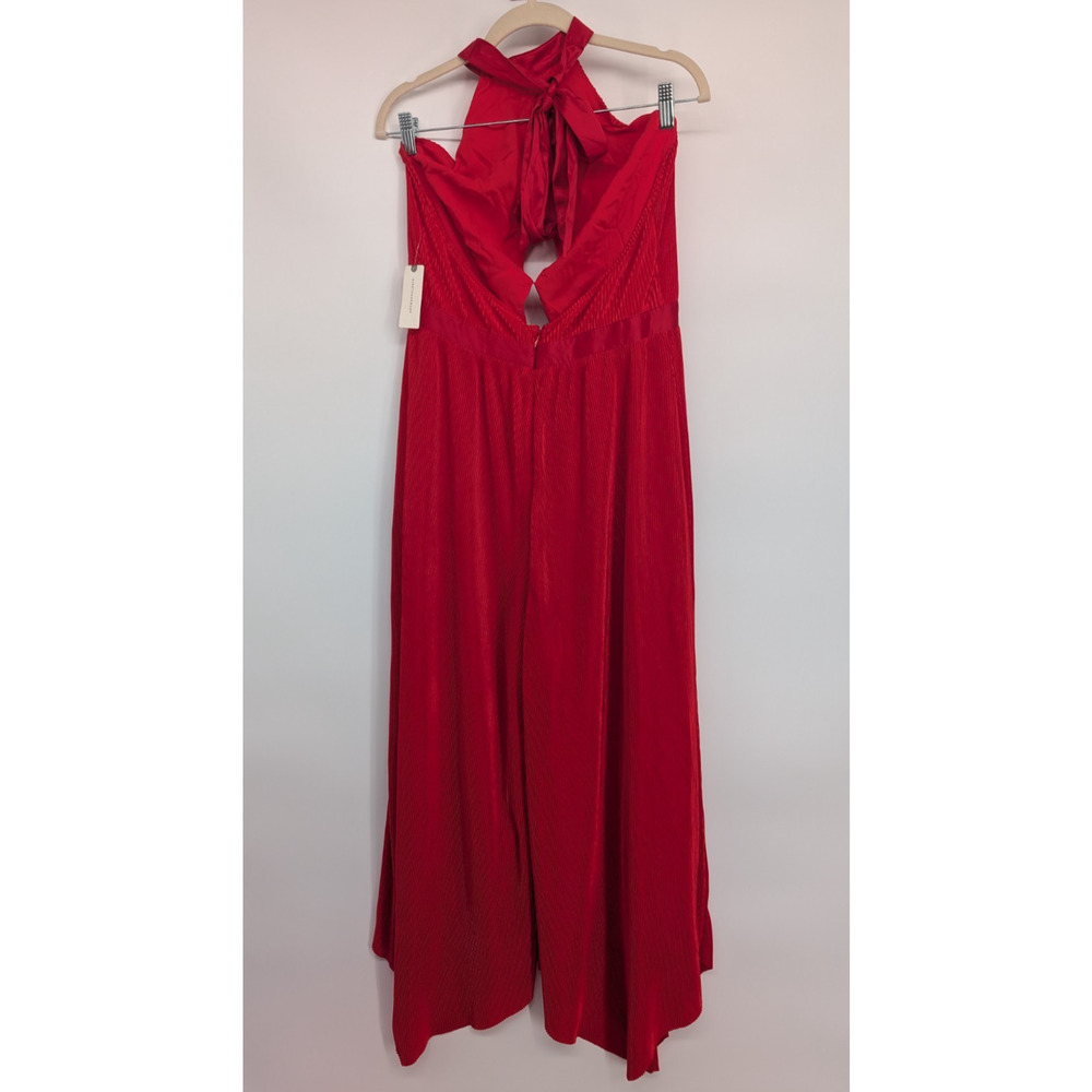 NWT By Anthropologie Plisse Pleated Open Back Halter Jumpsuit Size 12 Red MD455 - Picture 5 of 10
